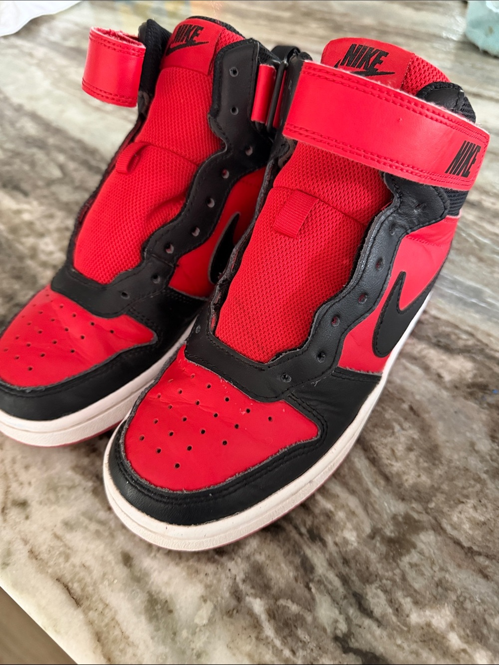 Nike Kids High-Top Sneakers in Red and Black